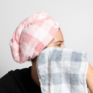 Toalla para el cabello cuadros de microfibra