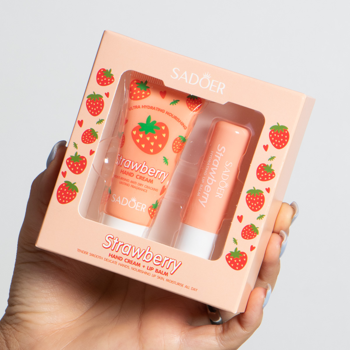 Crema de manos e hidratante de labios fresa SADOER - Imagen 2