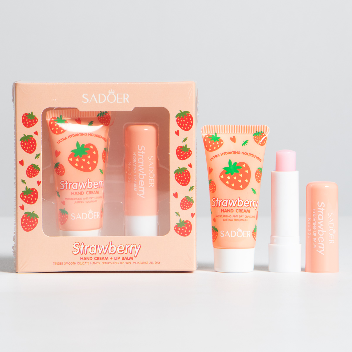 Crema de manos e hidratante de labios fresa SADOER
