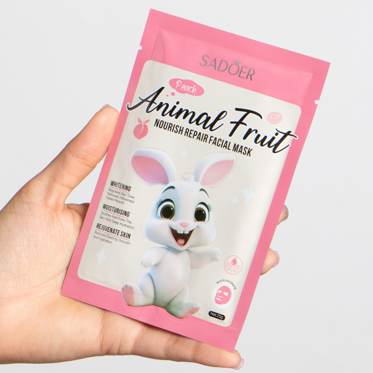 Mascarilla en velo de durazno animal fruit SADOER
